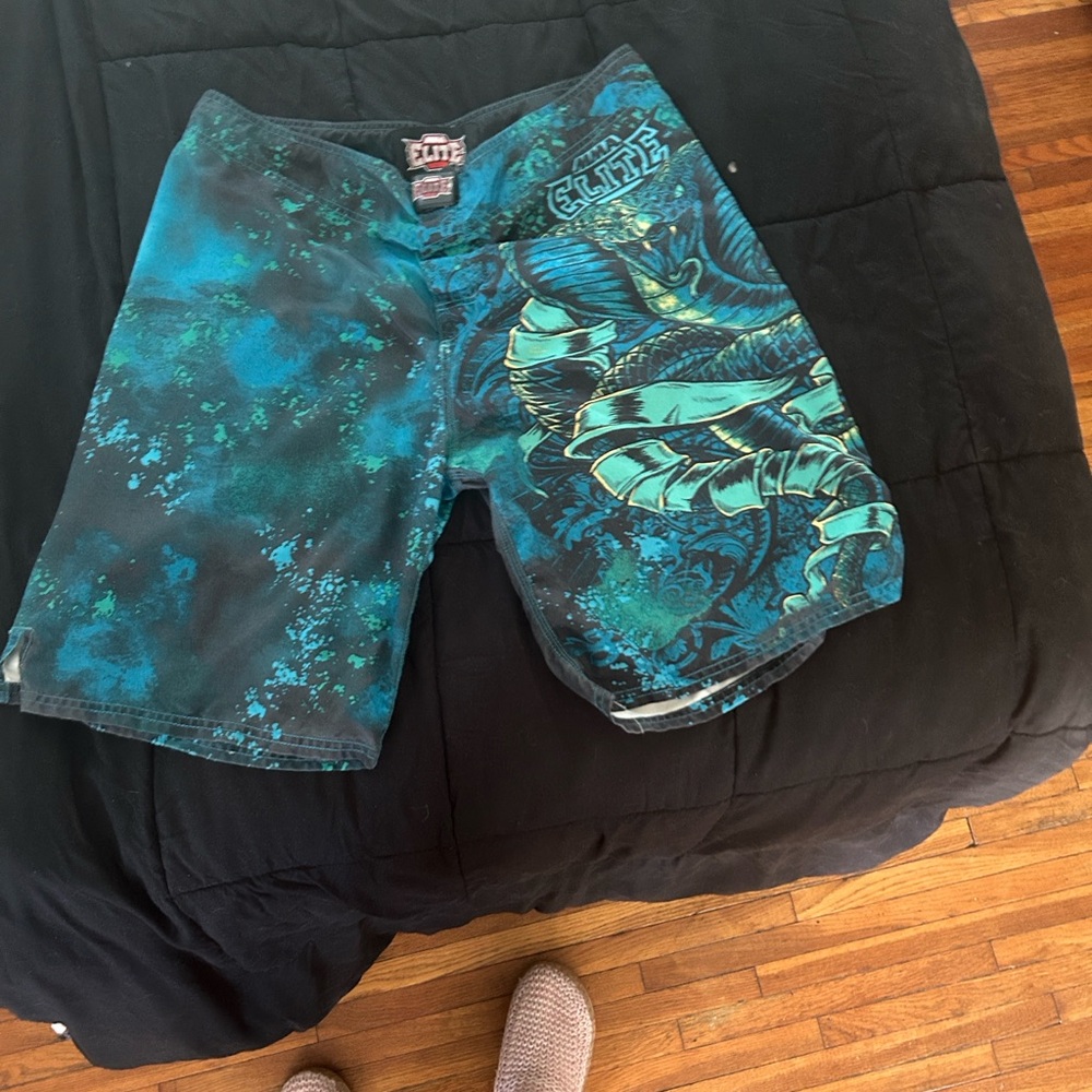 Elite Men's Blue Graphic Flat Front Shorts